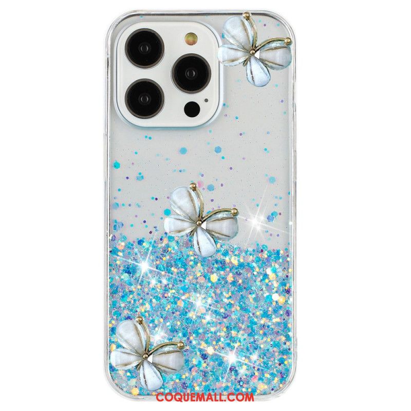 Coque iPhone 16 Pro Max Effet lumineux Papillons 3D