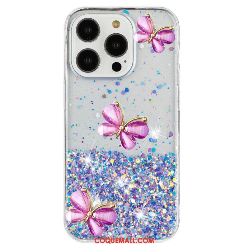 Coque iPhone 16 Pro Max Effet lumineux Papillons 3D