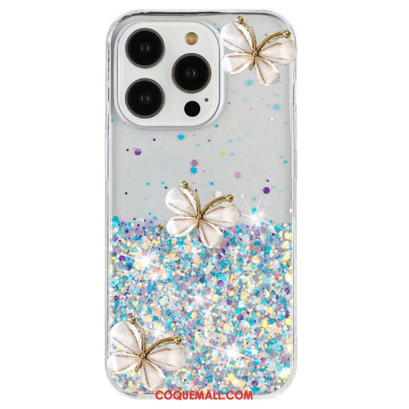 Coque iPhone 16 Pro Max Effet lumineux Papillons 3D