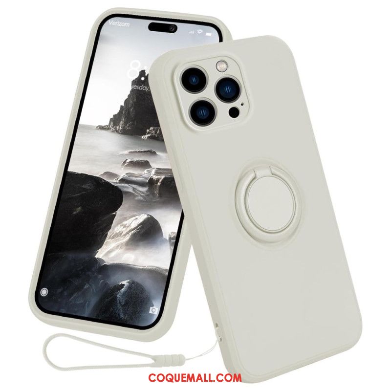 Coque iPhone 16 Pro Max Silicone Liquide Anneau-Support à Lanière