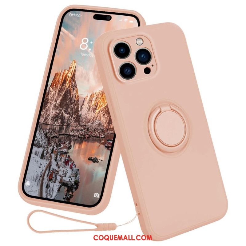 Coque iPhone 16 Pro Max Silicone Liquide Anneau-Support à Lanière