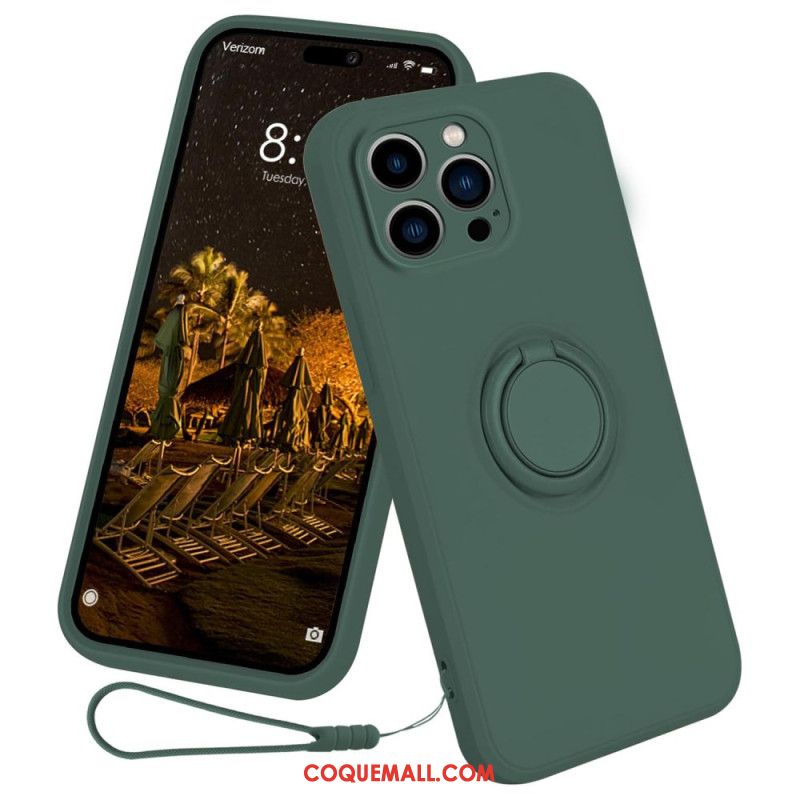 Coque iPhone 16 Pro Max Silicone Liquide Anneau-Support à Lanière