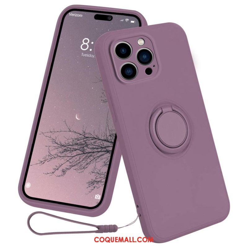 Coque iPhone 16 Pro Max Silicone Liquide Anneau-Support à Lanière