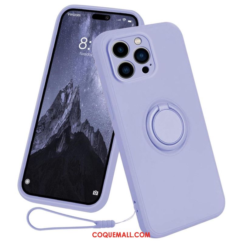 Coque iPhone 16 Pro Max Silicone Liquide Anneau-Support à Lanière