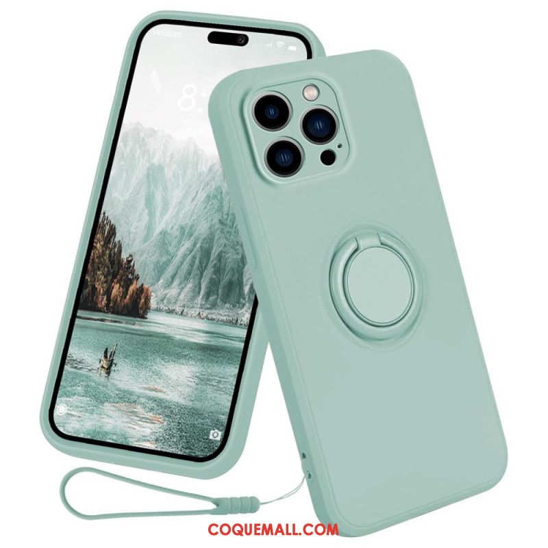 Coque iPhone 16 Pro Max Silicone Liquide Anneau-Support à Lanière