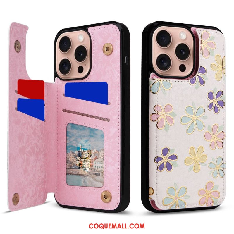 Coque iPhone 16 Pro Porte-Cartes et Protection RFID Florale