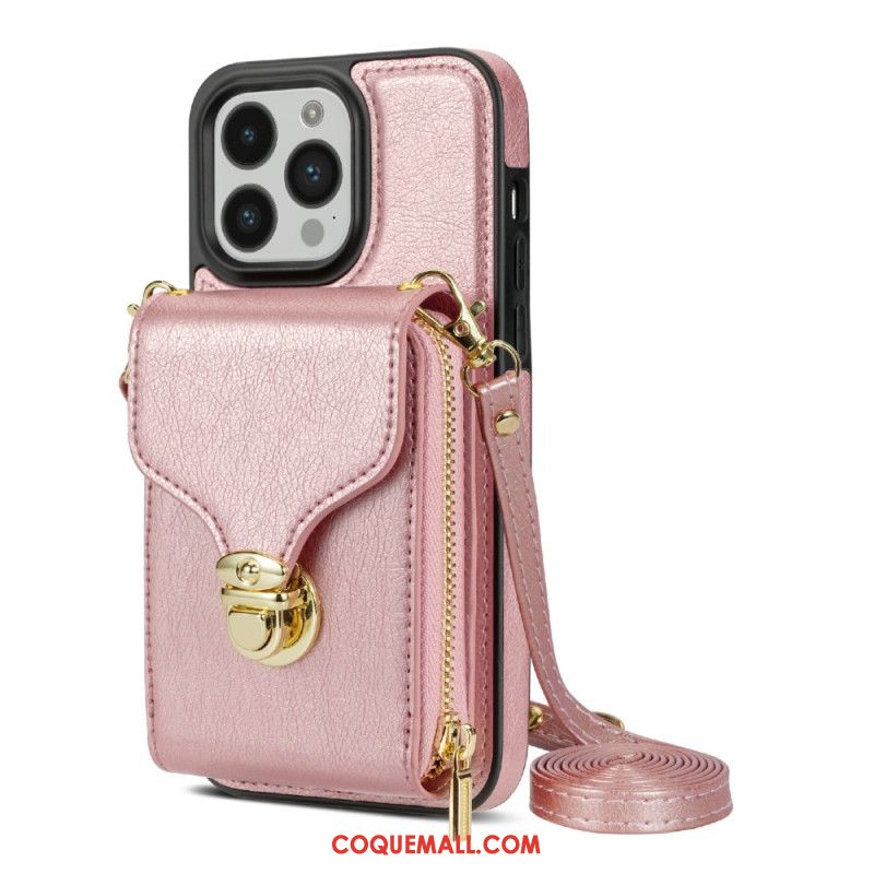 Coque iPhone 16 Pro Portefeuille et Bandoulière