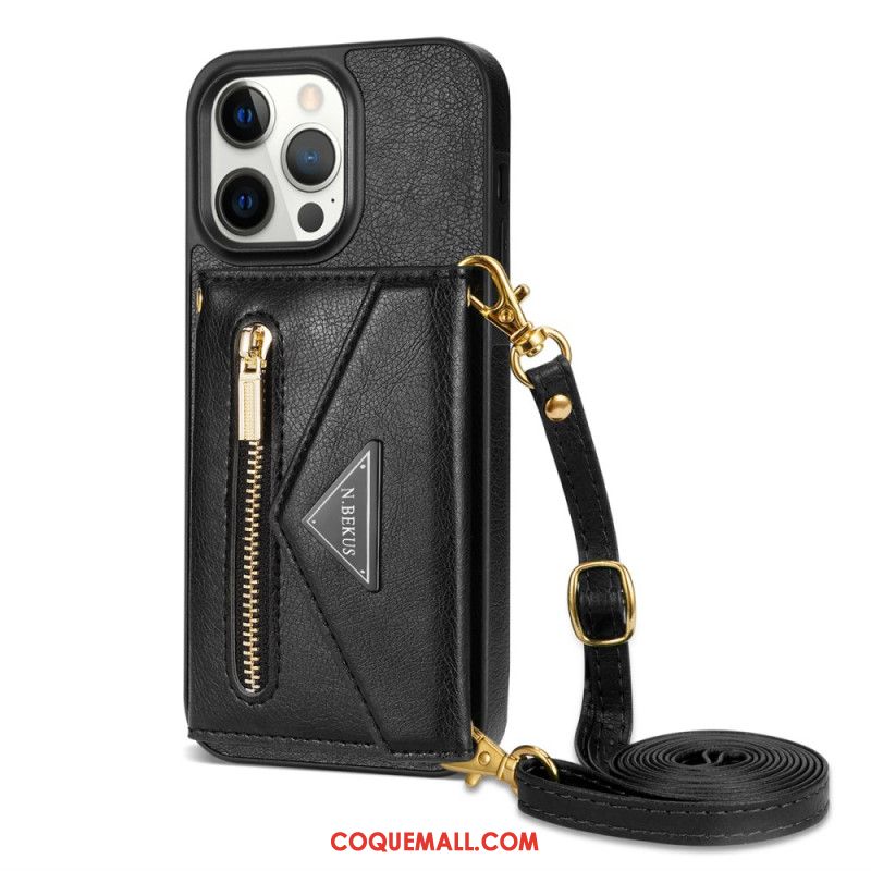 Coque iPhone 16 Pro Portefeuille et Bandoulière N.BEKUS