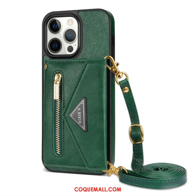 Coque iPhone 16 Pro Portefeuille et Bandoulière N.BEKUS