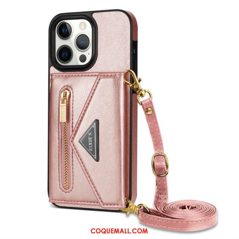 Coque iPhone 16 Pro Portefeuille et Bandoulière N.BEKUS