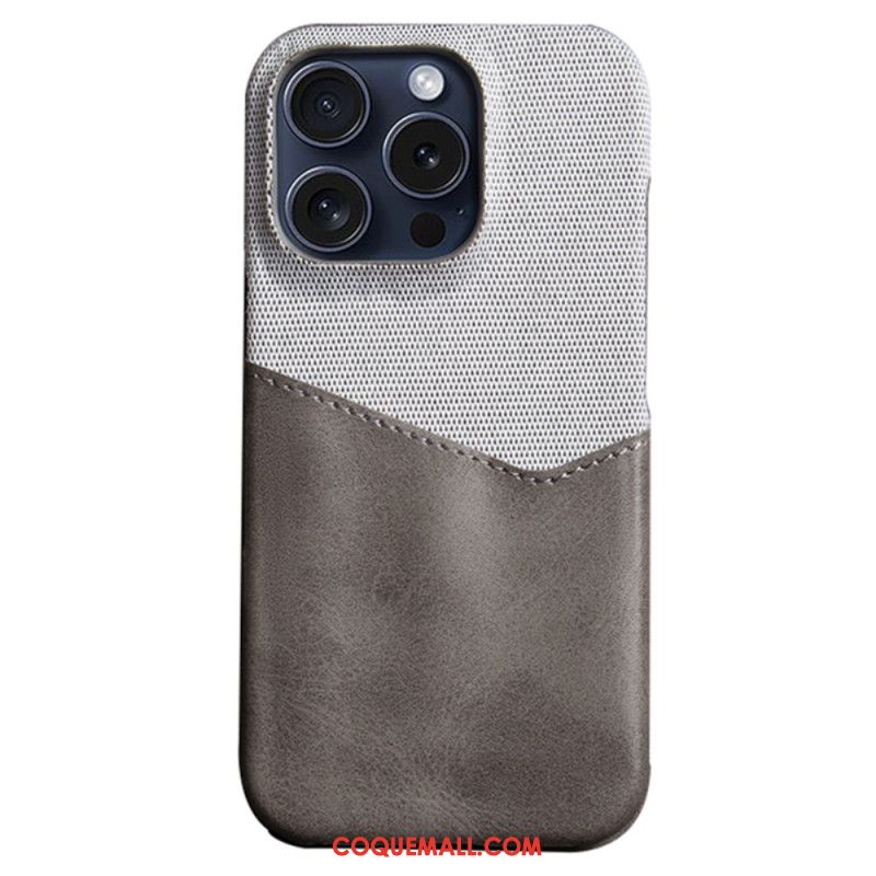 Coque iPhone 16 Pro Simili Cuir et Tissu Porte-Carte