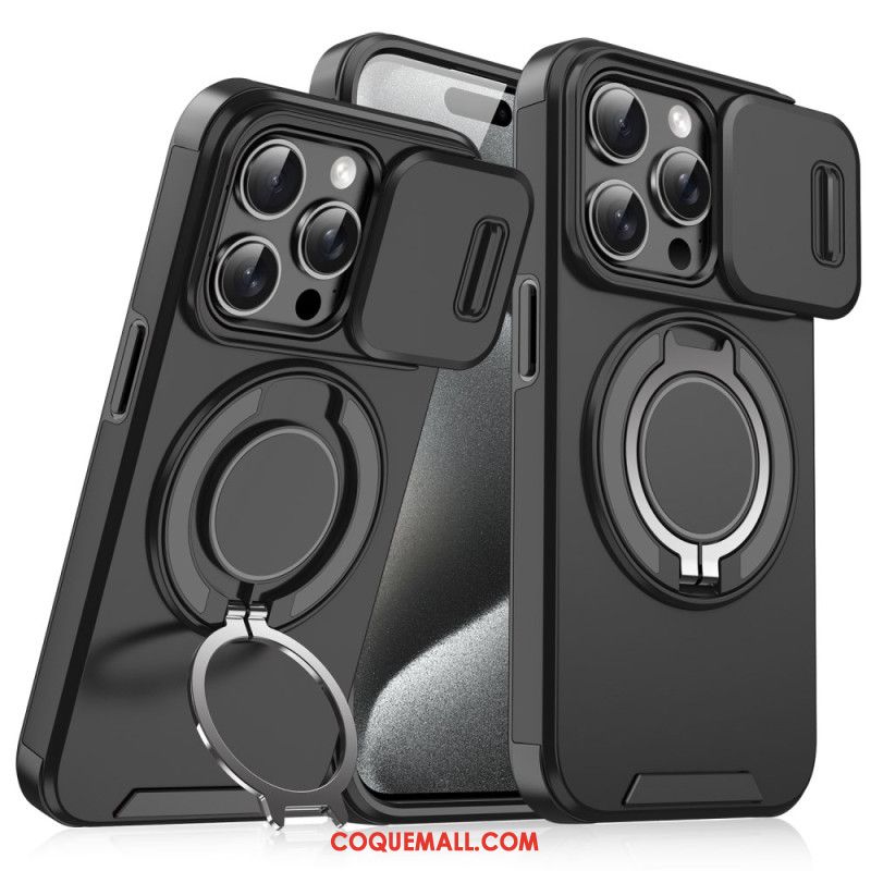 Coque iPhone 16 Pro Support Rotatif et Couvercle Coulissant pour Lentille de Caméra