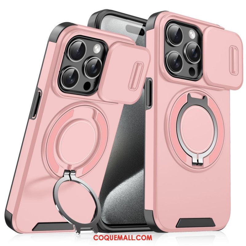 Coque iPhone 16 Pro Support Rotatif et Couvercle Coulissant pour Lentille de Caméra