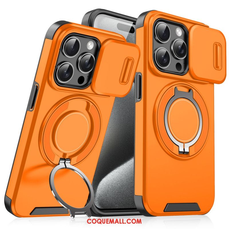 Coque iPhone 16 Pro Support Rotatif et Couvercle Coulissant pour Lentille de Caméra