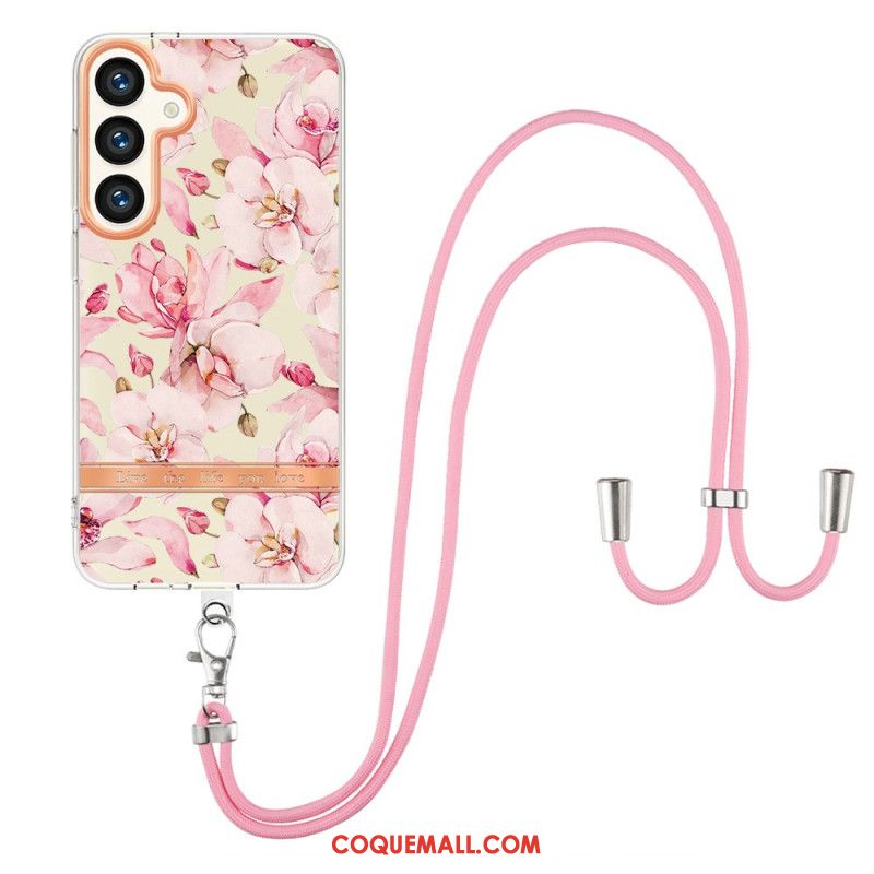 Coque à Cordon Samsung Galaxy S24 Plus 5G Motif Floral