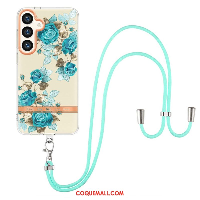 Coque à Cordon Samsung Galaxy S24 Plus 5G Motif Floral