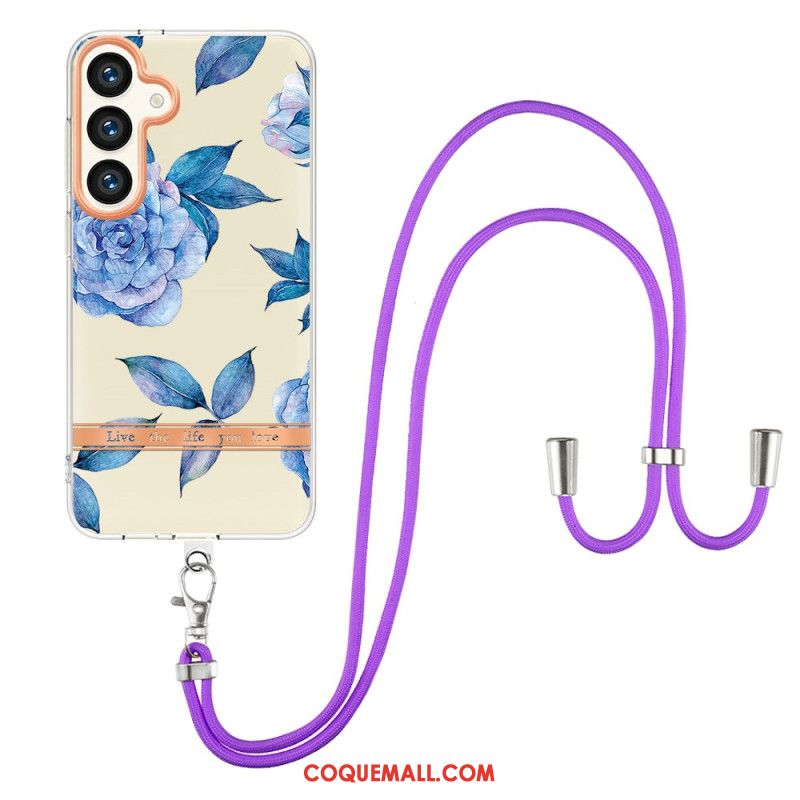 Coque à Cordon Samsung Galaxy S24 Plus 5G Motif Floral