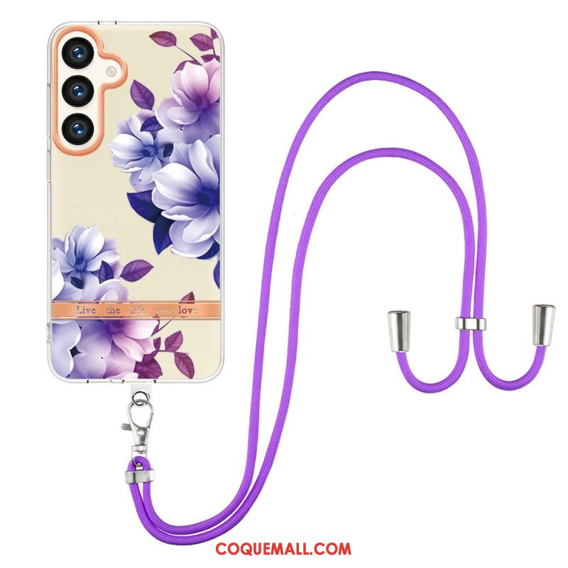 Coque à Cordon Samsung Galaxy S24 Plus 5G Motif Floral