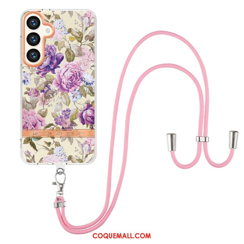 Coque à Cordon Samsung Galaxy S24 Plus 5G Motif Floral