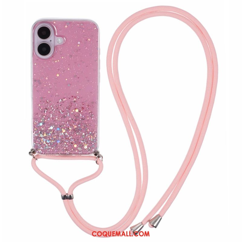 Coque à Cordon iPhone 16 Plus Paillettes