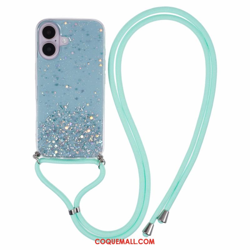 Coque à Cordon iPhone 16 Plus Paillettes