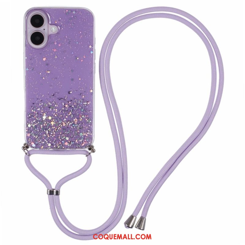 Coque à Cordon iPhone 16 Plus Paillettes