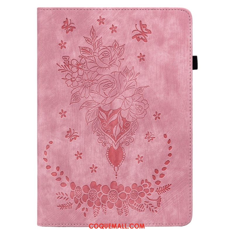 Etui Samsung Galaxy Tab S9 / S9 FE Papillons et Roses