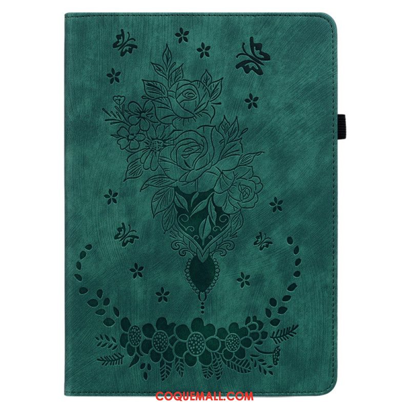 Etui Samsung Galaxy Tab S9 / S9 FE Papillons et Roses