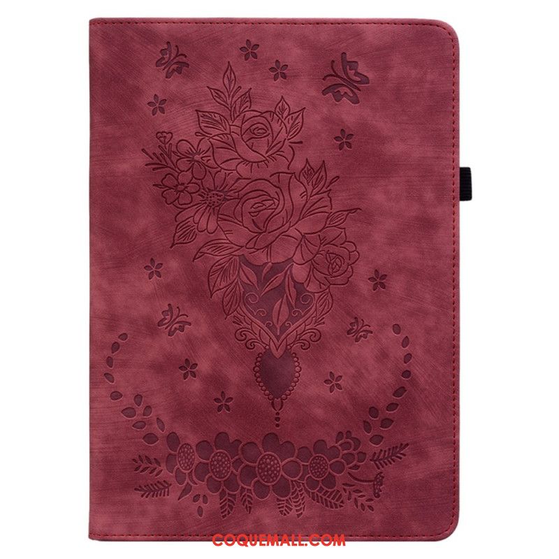 Etui Samsung Galaxy Tab S9 / S9 FE Papillons et Roses