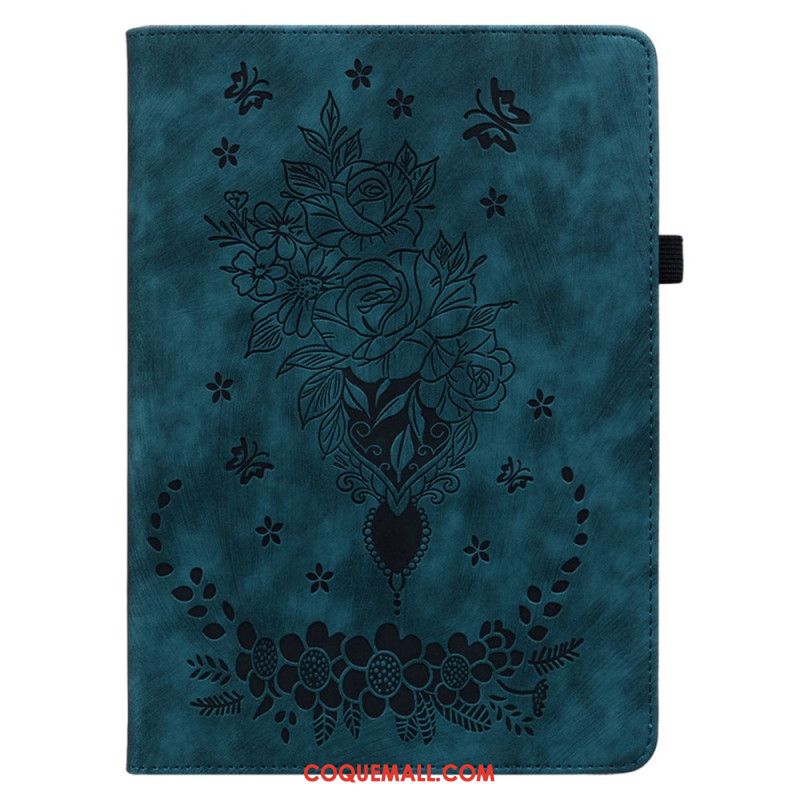 Etui Samsung Galaxy Tab S9 / S9 FE Papillons et Roses