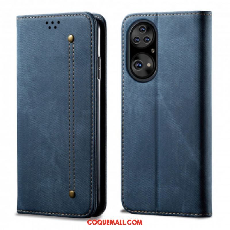 Flip Cover Huawei P50 Pro Simili Cuir Texture Jeans