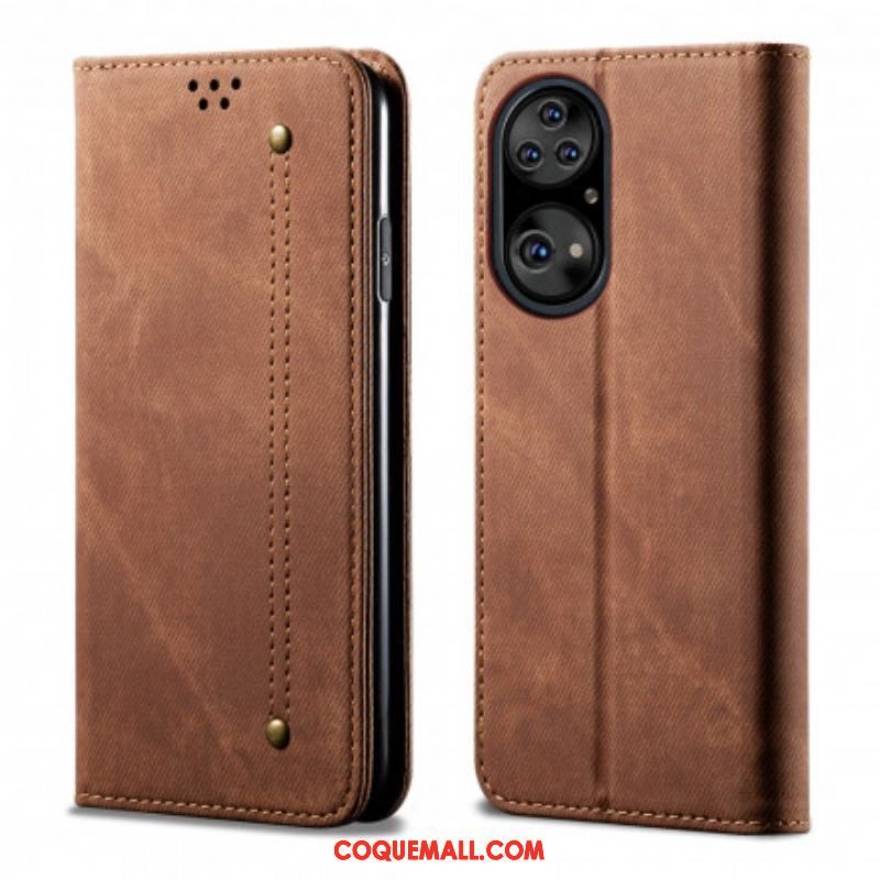 Flip Cover Huawei P50 Pro Simili Cuir Texture Jeans