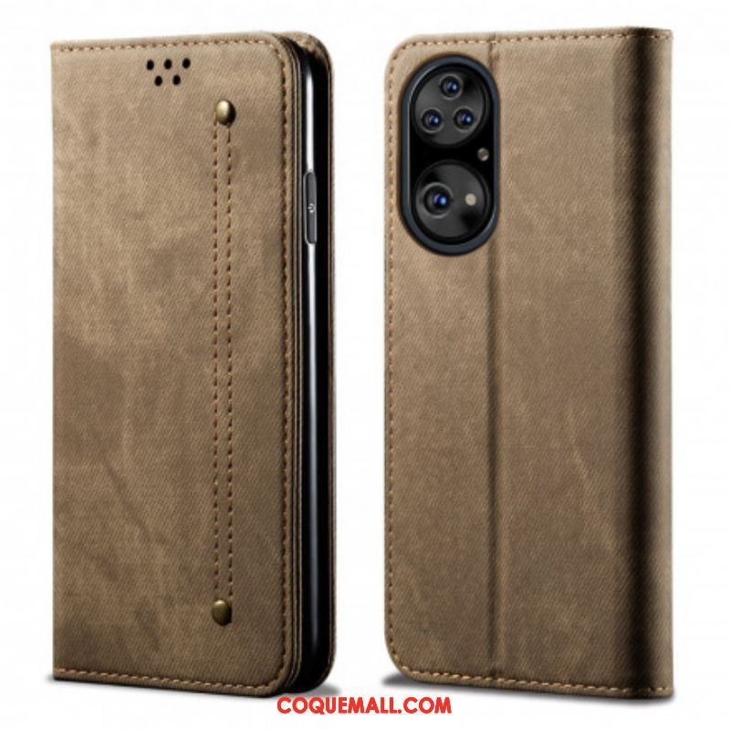 Flip Cover Huawei P50 Pro Simili Cuir Texture Jeans