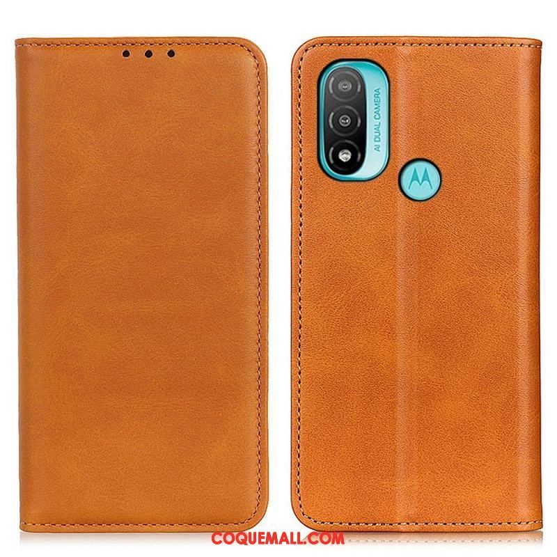 Flip Cover Moto E40 / E30 / E20 Cuir Fendu Élégance