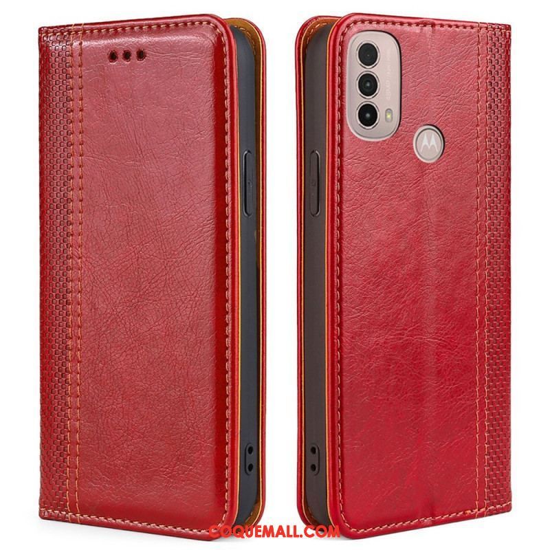 Flip Cover Moto E40 / E30 / E20 Cuir Litchi Fendu Coutures