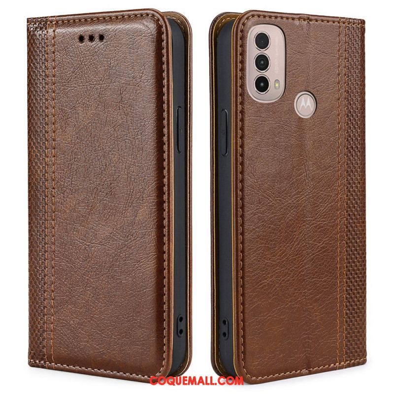 Flip Cover Moto E40 / E30 / E20 Cuir Litchi Fendu Coutures