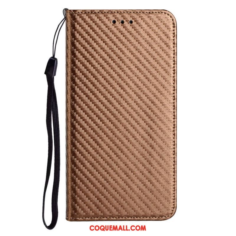 Flip Cover Samsung Galaxy A12 / M12 Fibre Carbone à Lanière