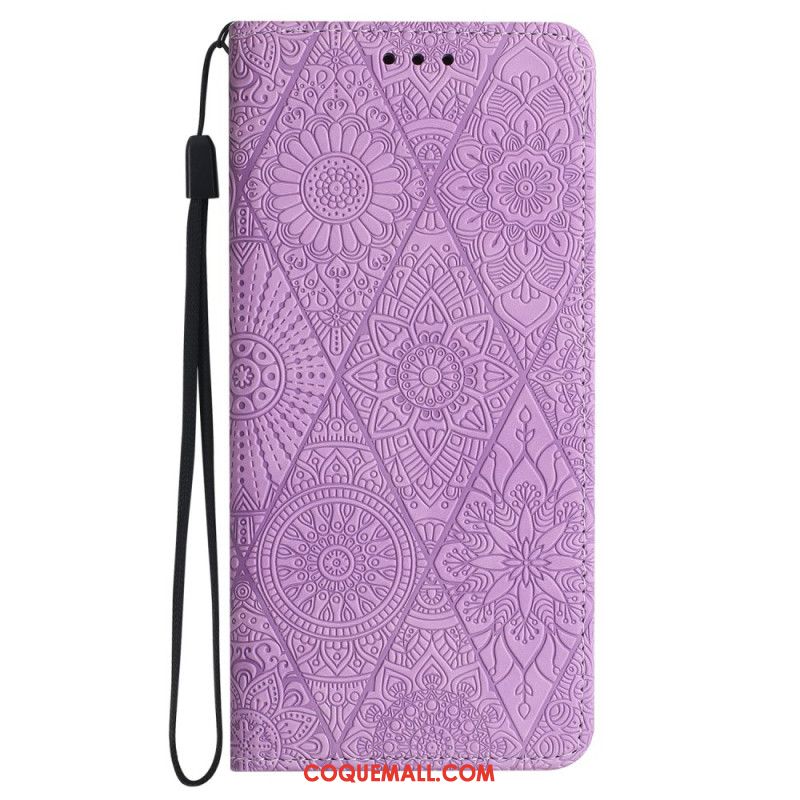 Flip Cover Samsung Galaxy A15 5G Patchwork à Lanière