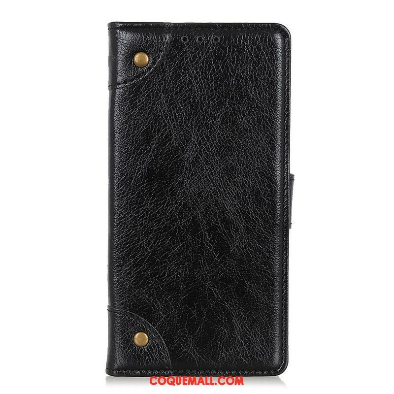 Flip Cover Samsung Galaxy A42 5G Cuir Fendu Nappa Rivets