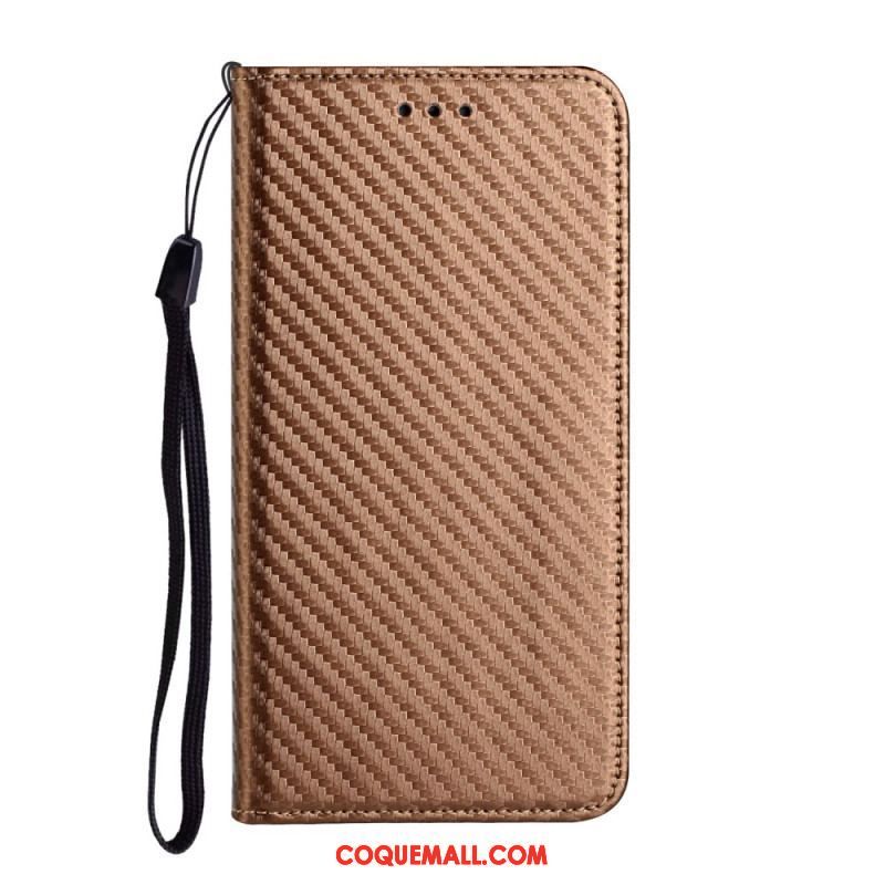 Flip Cover Samsung Galaxy A54 5G Style Fibre Carbone à Lanière