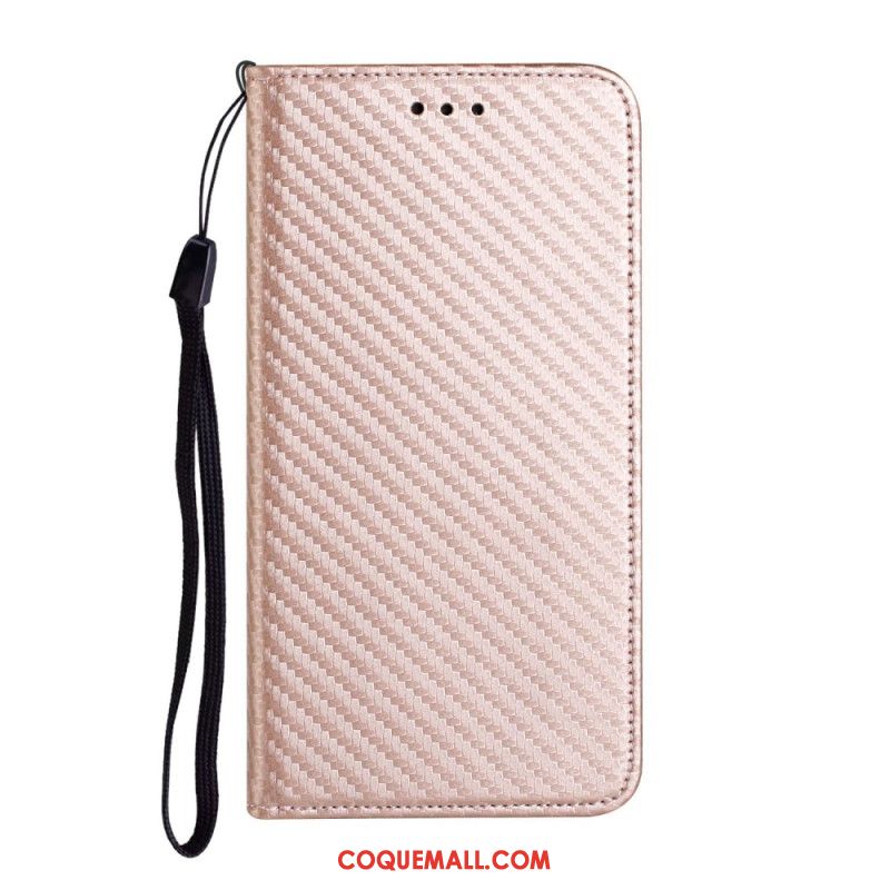 Flip Cover Samsung Galaxy S24 Plus 5G Fibre Carbone à Lanière