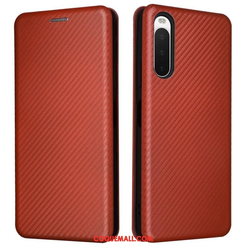 Flip Cover Sony Xperia 10 IV Texture Fibre Carbone