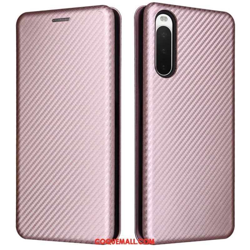 Flip Cover Sony Xperia 10 IV Texture Fibre Carbone