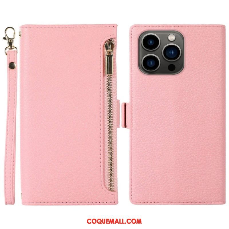 Flip Cover iPhone 14 Pro Max Pochette Frontale et Lanière