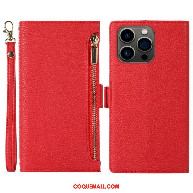 Flip Cover iPhone 14 Pro Pochette Frontale et Lanière