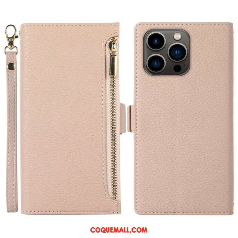 Flip Cover iPhone 14 Pro Pochette Frontale et Lanière