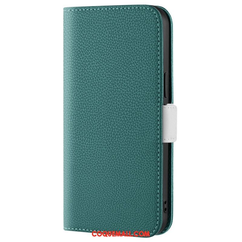 Flip Cover iPhone 14 Simili Cuir Litchi