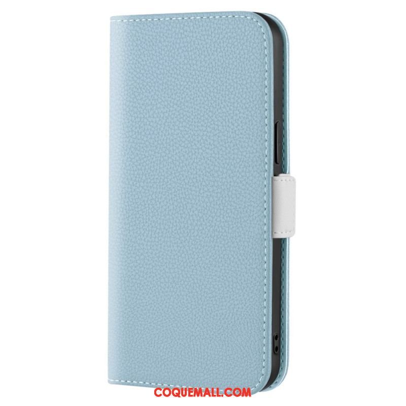 Flip Cover iPhone 14 Simili Cuir Litchi