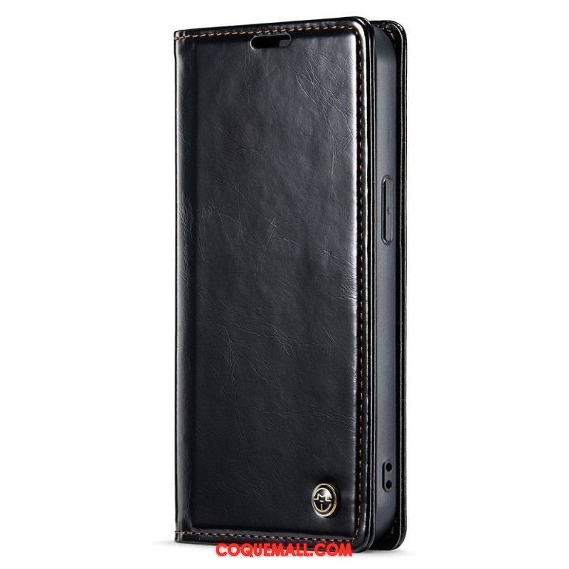 Flip Cover iPhone 15 Plus Simili Cuir Ciré CASEME