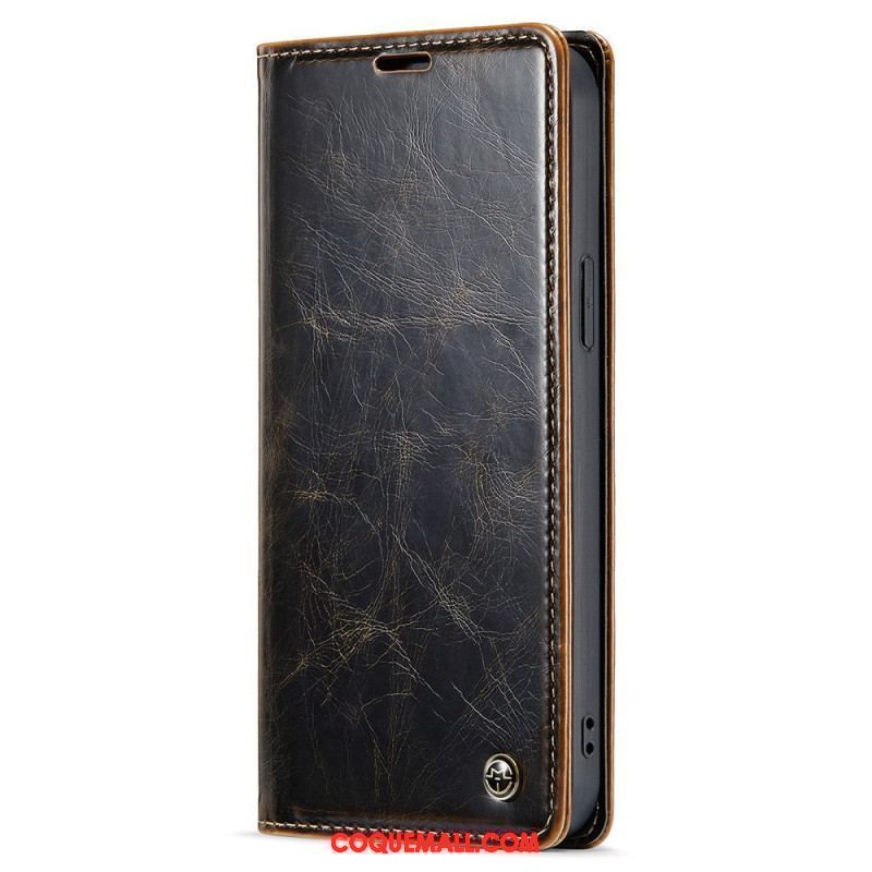 Flip Cover iPhone 15 Plus Simili Cuir Ciré CASEME